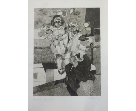 Anthony Currell ( born 1942-), artist proof, etching 'Mother and Child' signed in pencil, unframed, 76cm x 56cm overall, Simi