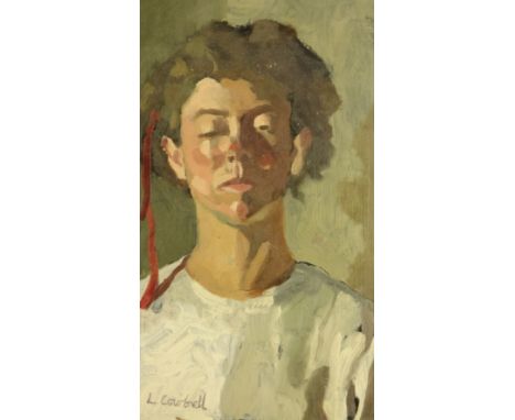 Louise Courtnell, oil on board 'Self Portrait', 37cm x 21cm, unframed, (Louise Courtnell met Robert Lenkiewicz in 1987. He be