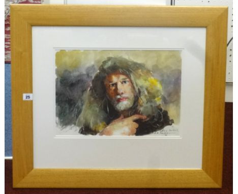 Robert Lenkiewicz (1941-2002) 'Self Portrait' watercolour, signed and titled to image, 29cm x 40cm, Provenance Atlantic Galle