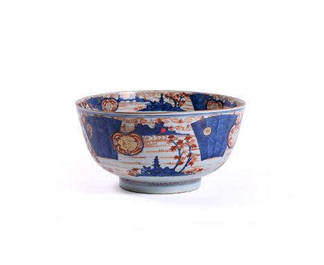 A Chinese Export Imari punch bowl, Kangxi, robustly potted, 30cm diameter Provenance: From a Gloucestershire Family Collectio