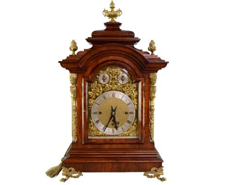 19th century walnut triple fusee repeating bracket clock, by Reinhold Schnekenburger of Mulheim brass dial with pierced spand