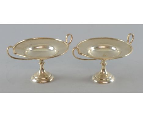 Pair of George V silver tazzas with scrolling handles on round feet, by R & W Sorley, London, 1913, 7.6oz, 237g,