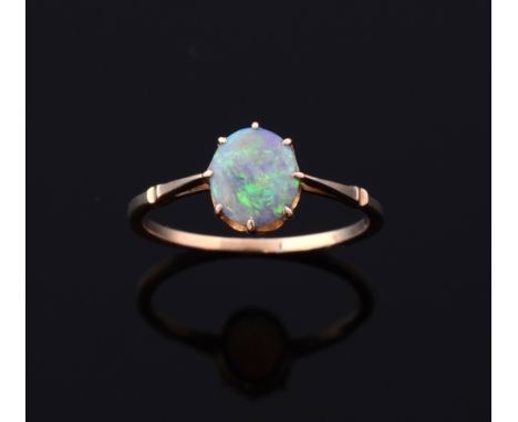 Single stone opal set ring. in unmarked metal, tested as 18ct gold