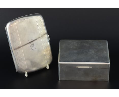 Modern silver cigarette box, by Walker & Hall, Sheffield, 1952 and a foreign silver cigarette case with engine turned decorat