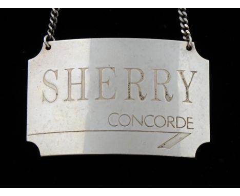 Modern silver 'SHERRY' label from Concorde, marked 'BA', Birmingham, 1986, 0.4oz, 15g,