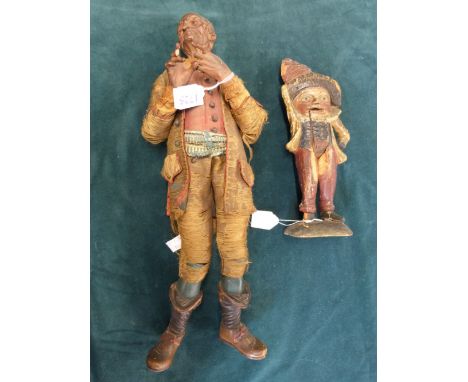 19th century wooden doll of an old man 44cm and  painted wooden nut cracker in the from of Punch 26cm 