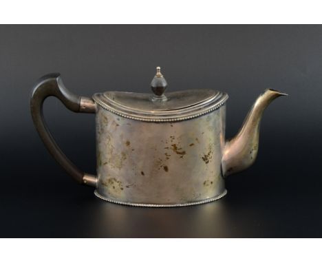 19th century Dutch silver oval teapot with beaded borders, gross weight 10.5oz, 326g,