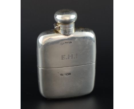 George V silver hip flask with bayonet fitting and drinking cup, by Mappin & Webb Ltd, Birmingham, 1919, gross weight 10oz, 3