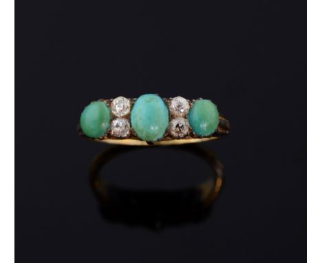 Victorian ring set with diamond and turquoise stones. in  18ct gold mount 