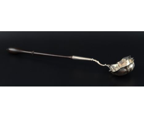 George II silver serpentine punch ladle with turned wooden handle, by John Pollock, London, 1746,