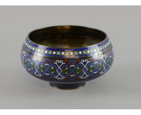 Russian silver and champleve enamelled sugar basin of circular form marked Klebinkov and AK maker, double headed imperial cro