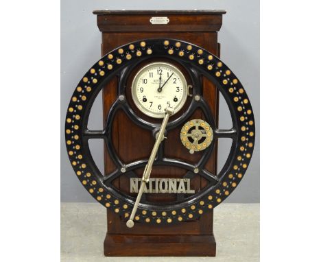 Early 20th century 'National Time Recorder Co. Ltd. of St.Mary Cray of Kent' mahogany cased clocking in clock, 90cm x 45cm x 