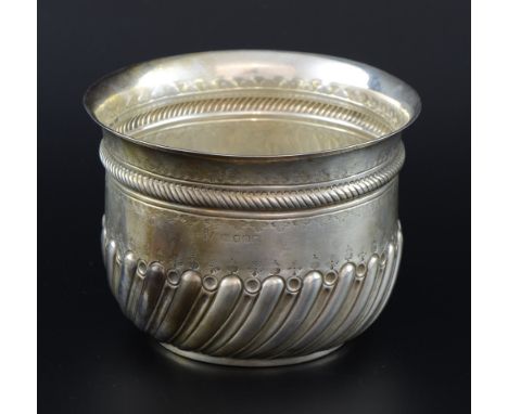 Victorian silver pot with half-gadrooned body and rope twist border with George II silver coin in the base, by Charles Stuart