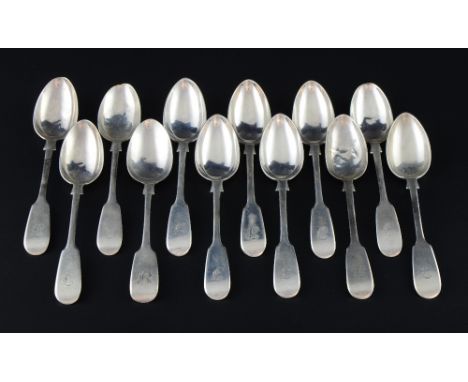Set of twelve Victorian silver fiddle pattern teaspoons, by Josiah Williams & Co., Exeter, 1870, 7.5oz, 233g, 