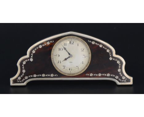 George V silver and tortoiseshell mounted alarm clock, by Adie Bros. Ltd., Birmingham, 1929, 
