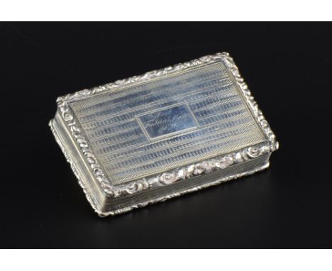 William IV silver snuff box with engine turned and scrolling decoration, by Francis Clark, Birmingham, 1834, 2.4oz, 76g,