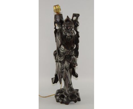 Chinese  wood carved figure converted to a lamp 50cm high