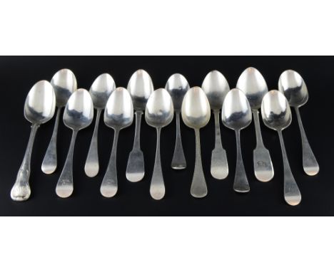 Selection of George III and later silver tablespoons, various dates and marks, 30oz, 933g, 