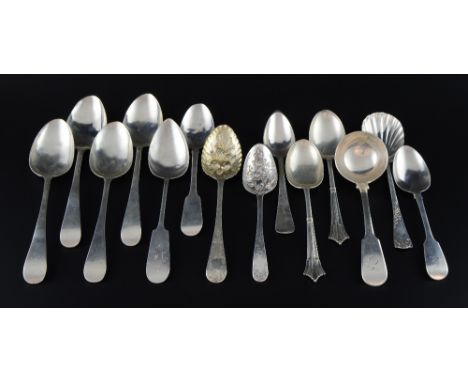 George III silver fiddle pattern sauce ladle, maker's mark 'NH', London, 1813, berry spoon and other spoons, 23oz, 715g, 