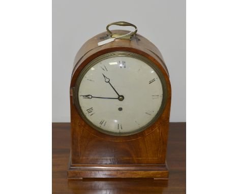 19th century mahogany dome topped bracket clock with single fusee movement, the painted dial with Roman numerals, London make