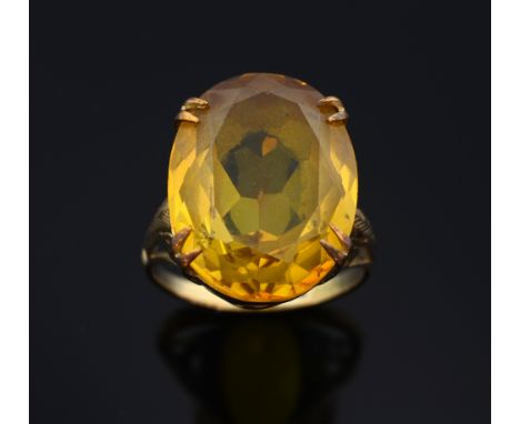 Dress  ring set with large oval cut citrine. in openwork setting, makers mark WB otherwise unmarked 