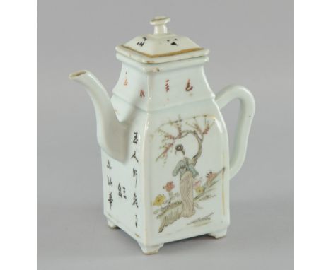 Chinese famille rose  Teapot decorated with figure and script 16cm high
