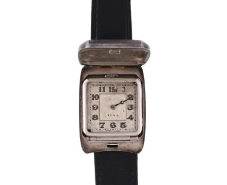  A silver double cased wristwatch,   no. 201495, circa 1920, manual wind movement, 15 jewels, silvered dial, Arabic numerals,