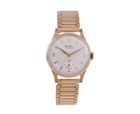  Bentima Star, a 9 carat gold wristwatch,   circa 1960, manual wind movement, 15 jewels, silvered dial, applied Arabic numera