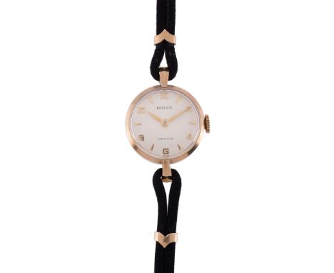  Rolex, Precision, a lady's 9 carat gold wristwatch,   no. 10743, manual wind movement, 17 jewels, silvered dial, applied Ara