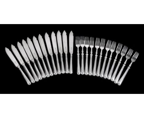  A set of twelve silver fish knives and forks by Harrison Brothers  &  Howson,   Sheffield 1959, 1381g (44.4 oz) 