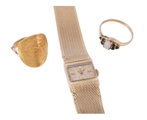  Accurist, a lady's 9 carat gold bracelet wristwatch,   manual wind movement, 21 jewels, cal. ETA 2487, gold dial, baton mark