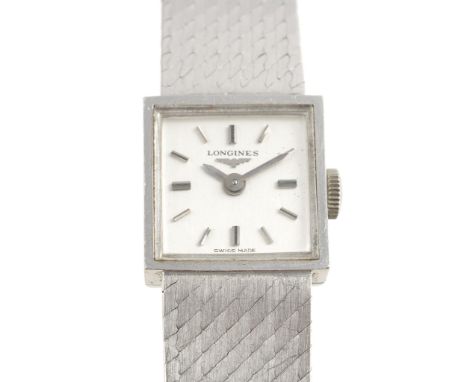  Longines, ref. 185 1, a lady's 18 carat white gold bracelet wristwatch,   manual wind movement, 17 jewels, cal. 410, no. 146
