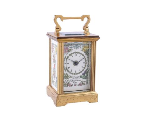  A gilt brass miniature carriage timepiece  , last quarter 20th century, the movement with platform lever escapement and Roma
