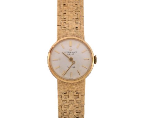  Eterna-Matic, a lady s 18 carat gold bracelet wristwatch,   no. 4198894, automatic movement, 21 jewels, 4915644, silvered di