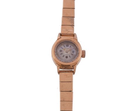  Flora, a French 18 carat gold bracelet wristwatch,   circa 1950, manual wind movement, silvered dial, applied Arabic and bat