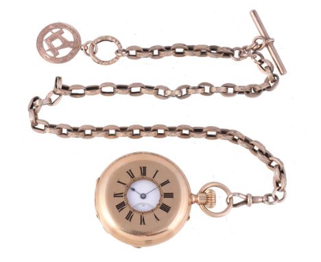  An 18 carat gold keyless wind half hunter pocket watch,   no. 48339, lever movement, bimetallic split balance, overcoil bala