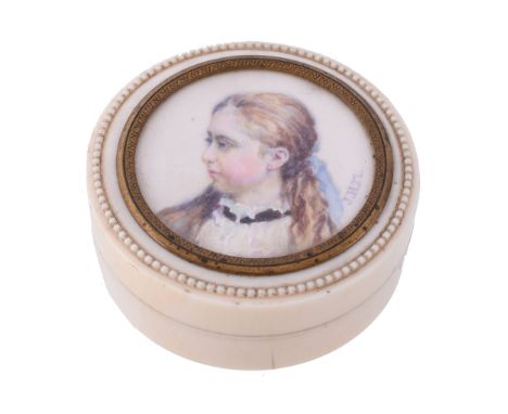 Ω James Heath Millington (1799-1872) Portrait of a young girl Watercolour on ivory Signed with initials middle right 4.2cm di