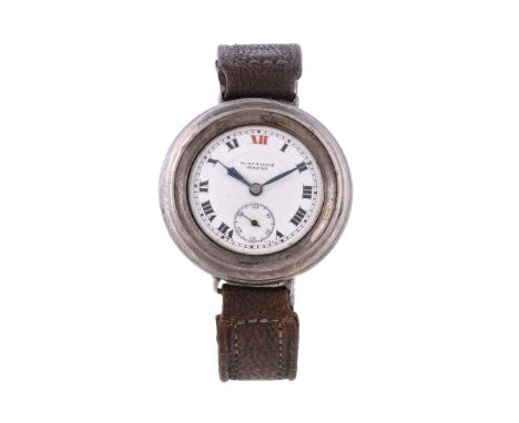  A silver double case wristwatch,   no. 100295, import mark for London 1925, Swiss manual wind movement, 15 jewels, cal. 1050