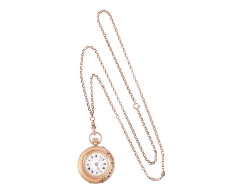  An 18 carat gold keyless wind open face fob watch,   no. 115736, Swiss 18 carat gold mark 1893 - 1934, cylinder movement, th