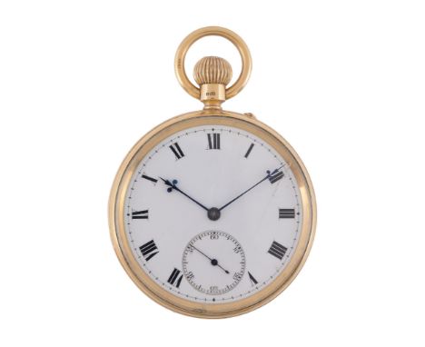  An 18 carat gold keyless wind open face pocket watch,   no. 258, hallmarked Birmingham 1904, three quarter plate movement, b