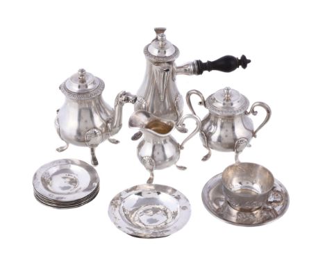  A collection of French silver miniatures or toys,   comprising: a baluster four piece tea and coffee service by V. Boivin, 1