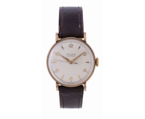  Baume, a 9 carat gold wristwatch,   hallmarked Birmingham 195, manual wind movement, 21 jewels, cal. 20.1, silvered dial wit
