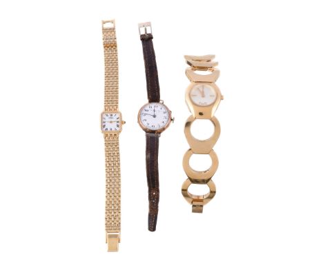  A lady's 9 carat gold wristwatch,   no. 16544, import mark for London 1914, manual wind movement, white dial, Arabic numeral