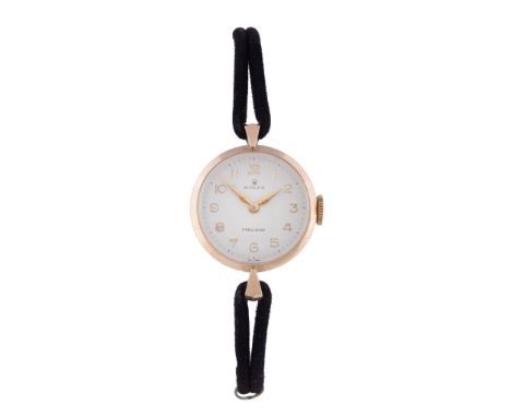  Rolex, Precision, a lady's 9 carat gold wristwatch,   no. 10353, manual wind movement, 17 jewels, silvered dial, applied Ara