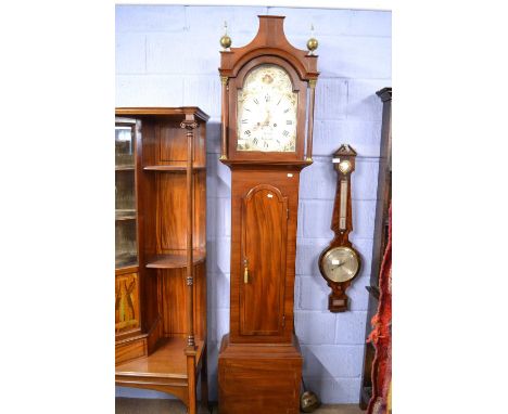 A Huson, Norwich late Georgian mahogany cased long case clock with painted arched dial with subsiduary second dial and date a