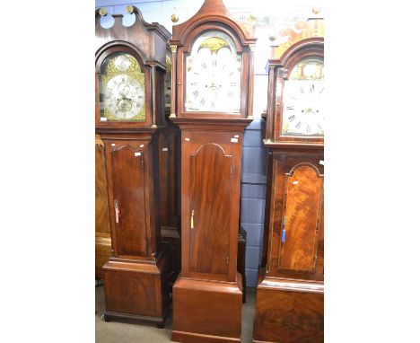 William Swaine, Woodbridge (Suffolk), a George III long case clock with arched painted dial with moon phase and subsiduary se