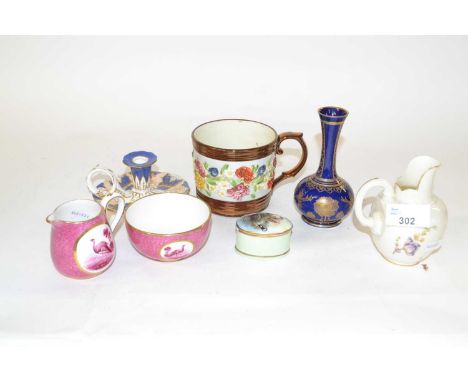 Mixed Lot: English ceramics including a small Royal Worcester jug with painted floral design, English porcelain taper stick, 