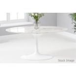 1 x Eero Saarinen Inspired Large Oval Carrara Marble-Topped Dining Table - H74cm x W150 x D120cm