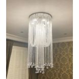 1 x Crystal Glass Chandelier Ceiling Light With Flush Fitting - Approximate Drop Size 100 cms