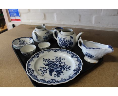 A large selection of mainly early to mid date 18th Century blue and white porcelain tea wares,  Worcester to include two teap